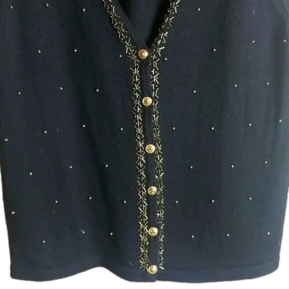 Vintage Franco Valeri Black & Gold Beaded Sweater Knit Vest Size Large - Picture 4 of 5